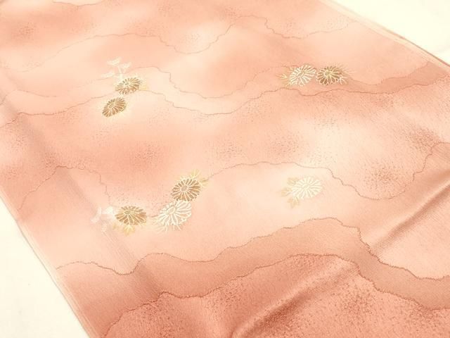 平和屋本店●和装小物 帯締め・帯揚げセット 双笹浪組 道長草花文 金糸 金彩 暈し染め 正絹 逸品 未使用 AABL9477ay