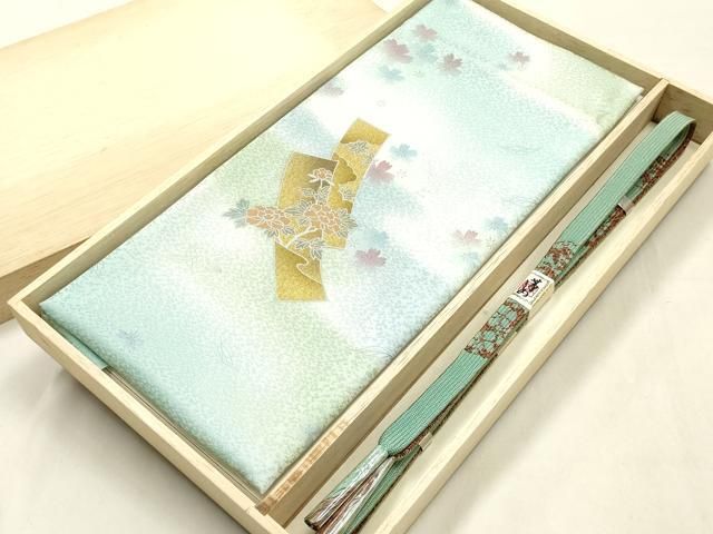 平和屋本店●和装小物 帯締め・帯揚げセット 短冊花文 金糸 金彩 暈し染め 正絹 逸品 未使用 AABL9480ay