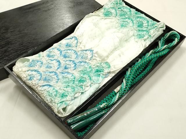 平和屋本店●和装小物 振袖用帯締め・帯揚げセット 柄絞り 青海波 金糸 撚り房 正絹 逸品 未使用 AABL9510ay