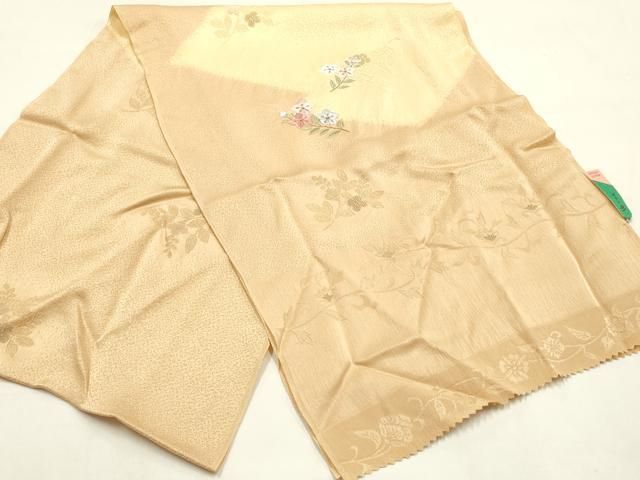 平和屋本店●和装小物 帯締め・帯揚げセット 高麗組 綾出し 絞り 刺繍 枝花文 松皮菱 金糸 正絹 逸品 未使用 AABL9516ay