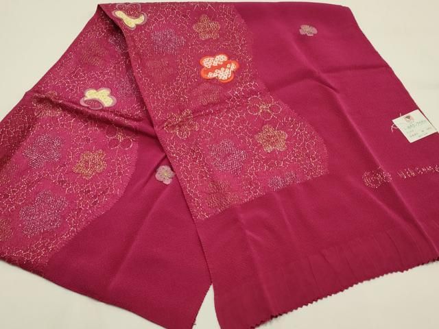 平和屋本店●和装小物 帯締め・帯揚げセット 丸組 刺繍 舞花文 金糸 丹後ちりめん 正絹 逸品 未使用 AABL9518ay