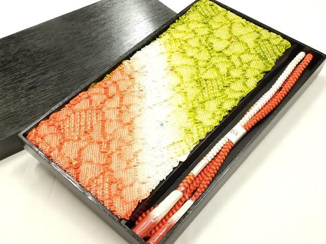 平和屋本店●和装小物 振袖用帯締め・帯揚げセット 千晃 柄絞り 花尽くし 暈し染め 撚り房 正絹 逸品 未使用 AABL9521ay