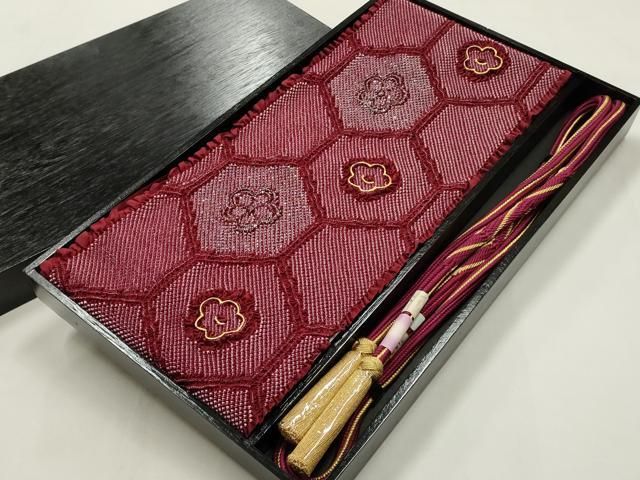 平和屋本店●和装小物 振袖用帯締め・帯揚げセット 伊賀組紐 小田巻 撚り房 柄絞り 亀甲花文 金糸 金彩 逸品 未使用 AABL9525ay