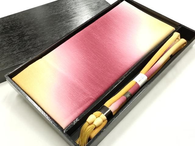 平和屋本店●和装小物 帯締め・帯揚げセット 丸ぐけ 霞文 暈し染め 撚り房 正絹 逸品 未使用 AABL9527ay