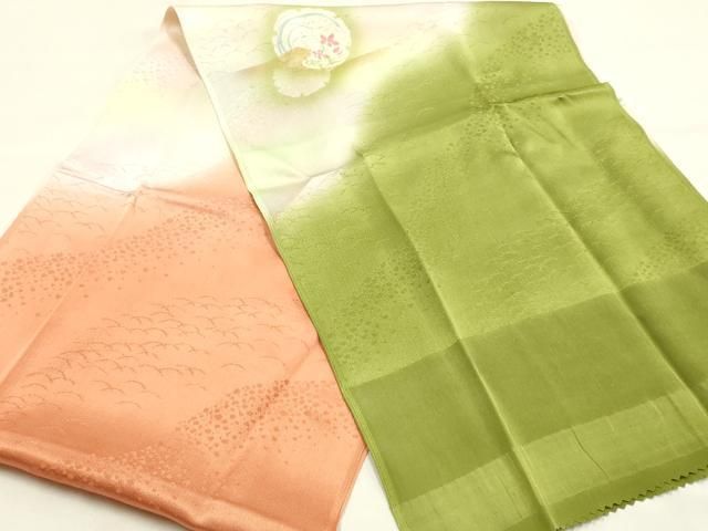 平和屋本店●和装小物 帯締め・帯揚げセット 高麗組 綾出し 雪輪花文 金糸 金彩 暈し染め 正絹 逸品 未使用 AABL9531ay