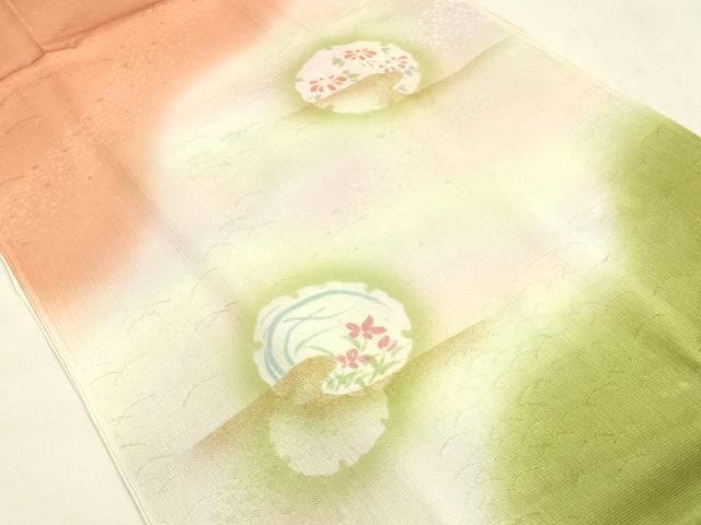 平和屋本店●和装小物 帯締め・帯揚げセット 高麗組 綾出し 雪輪花文 金糸 金彩 暈し染め 正絹 逸品 未使用 AABL9531ay