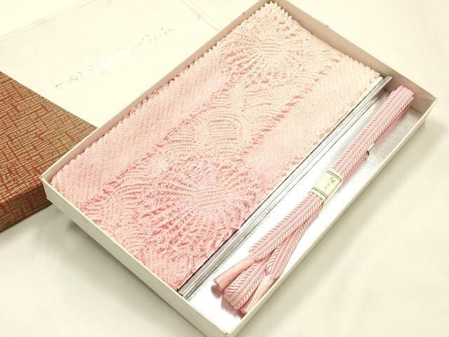 平和屋着物●和装小物 帯締め・帯揚げセット 平組 柄絞り 花柄 菊 暈し染め 正絹 逸品 未使用 AABL9541ay