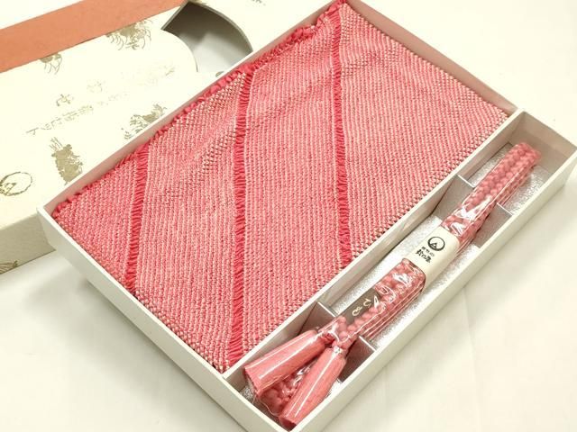 平和屋着物●和装小物 帯締め・帯揚げセット 丸組 総絞り 斜縞 鈴乃屋扱い 正絹 逸品 未使用 AABL9551ay