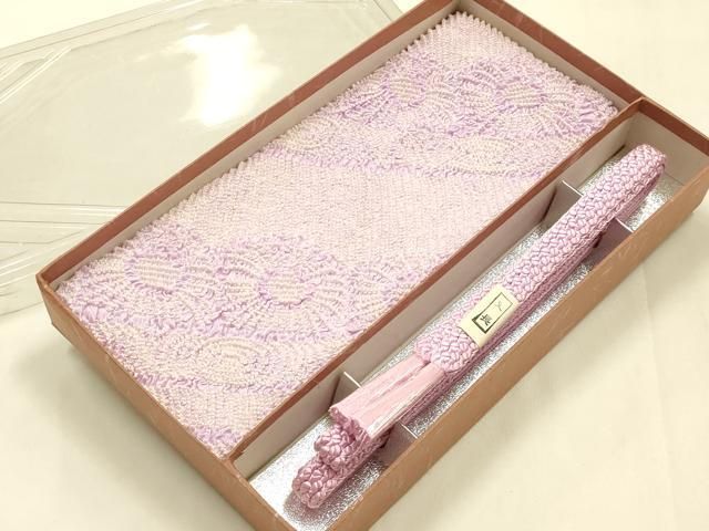 平和屋着物●和装小物 帯締め・帯揚げセット 平組 長尺 柄絞り 花柄 正絹 逸品 未使用 AABL9554ay