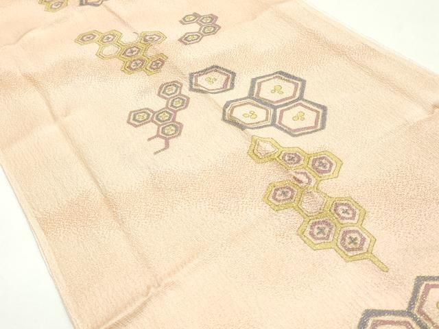 平和屋着物●和装小物 帯締め・帯揚げセット 平組 亀甲繋ぎ 金糸 金彩 金通し地 正絹 逸品 未使用 AABL9556ay