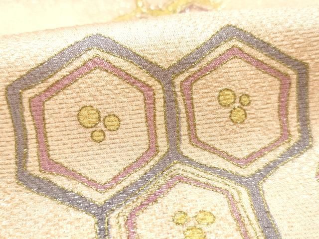 平和屋着物●和装小物 帯締め・帯揚げセット 平組 亀甲繋ぎ 金糸 金彩 金通し地 正絹 逸品 未使用 AABL9556ay