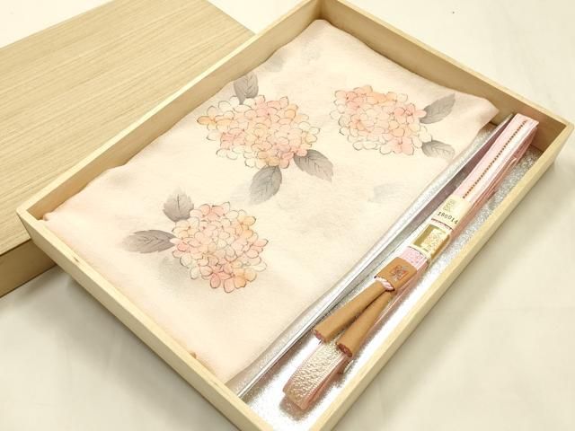 平和屋着物●和装小物 帯締め・帯揚げセット 平組 絞り 紫陽花 金糸 暈し染め 正絹 逸品 未使用 AABL9557ay