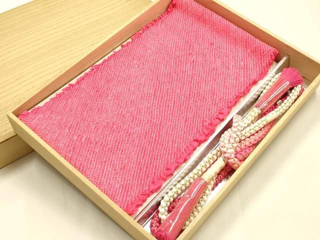 平和屋着物●和装小物 振袖用帯締め・帯揚げセット 総絞り 金糸 暈し 撚り房 正絹 逸品 未使用 AABL9558ay