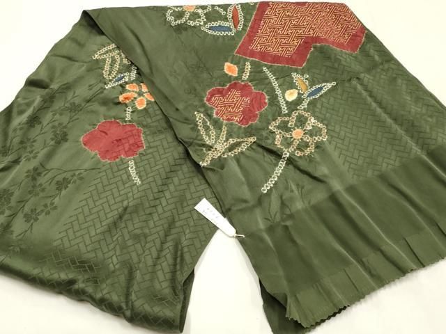 平和屋本店●和装小物 帯締め・帯揚げセット 丸組 絞り 刺繍 草花文 金糸 金彩 暈し 正絹 逸品 未使用 AABL9559ay