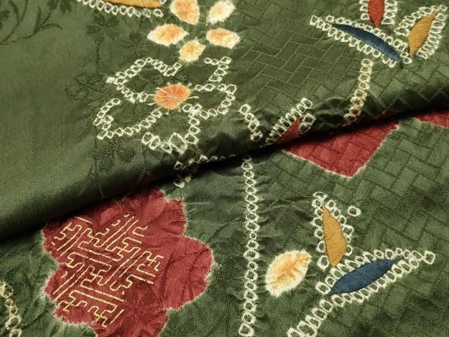 平和屋本店●和装小物 帯締め・帯揚げセット 丸組 絞り 刺繍 草花文 金糸 金彩 暈し 正絹 逸品 未使用 AABL9559ay