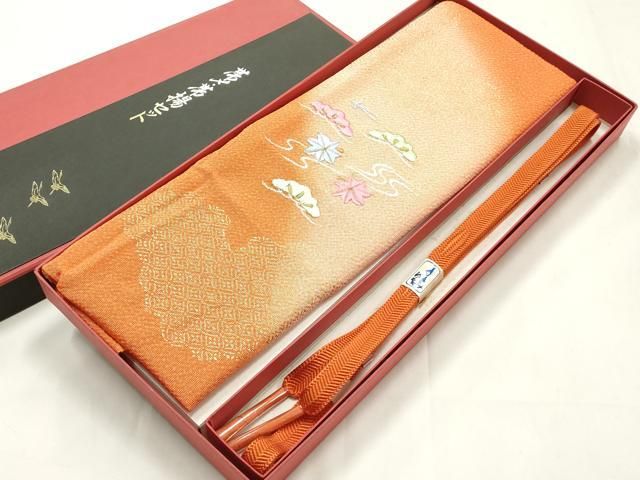 平和屋本店●和装小物 帯締め・帯揚げセット 笹浪組 刺繍 金糸 金彩 暈し染め 正絹 逸品 未使用 AABL9564ay