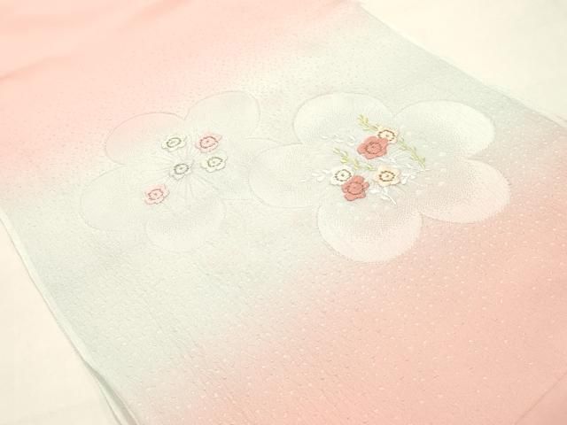 平和屋本店●和装小物 帯締め・帯揚げセット 高麗組 綾出し 刺繍 草花文 金糸 暈し染め 正絹 逸品 未使用 AABL9609ay