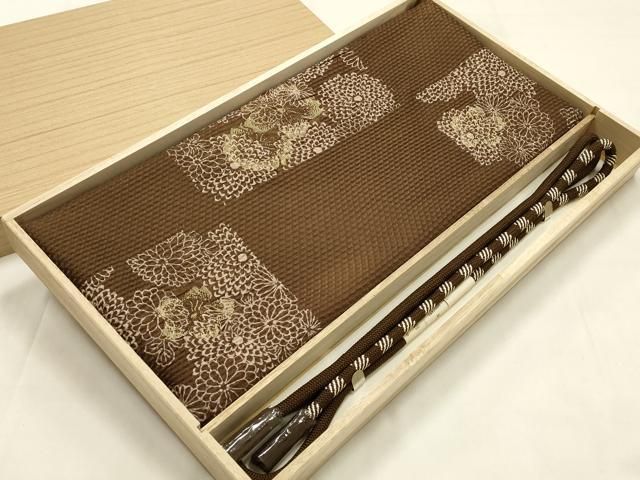 平和屋本店●和装小物 帯締め・帯揚げセット 丸組 京くみひも 撚り房 市松花文 金糸 丹後ちりめん 正絹 逸品 未使用 AABL9615ay