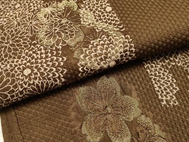 平和屋本店●和装小物 帯締め・帯揚げセット 丸組 京くみひも 撚り房 市松花文 金糸 丹後ちりめん 正絹 逸品 未使用 AABL9615ay