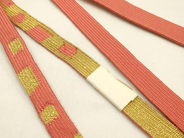 平和屋本店●和装小物 帯締め・帯揚げセット 高麗組 舞蝶花文 梅竹 金糸 金彩 暈し染め 正絹 逸品 未使用 AABL9616ay