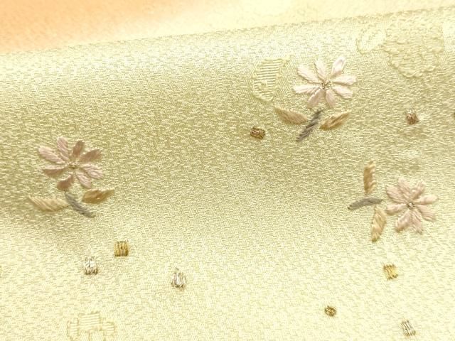 平和屋本店▼和装小物 帯揚げ 刺繍 草花文 金糸 暈し染め 正絹 逸品 AABL9633ay