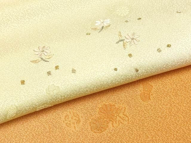 平和屋本店▼和装小物 帯揚げ 刺繍 草花文 金糸 暈し染め 正絹 逸品 AABL9633ay