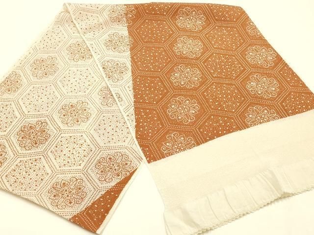 平和屋本店▼和装小物 帯揚げ 亀甲繋ぎ 花唐草 正絹 逸品 AABL9635ay