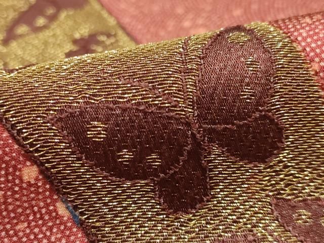 平和屋本店▼和装小物 帯揚げ 舞蝶文 鮫小紋柄 丹後ちりめん 金糸 正絹 逸品 AABL9640ay