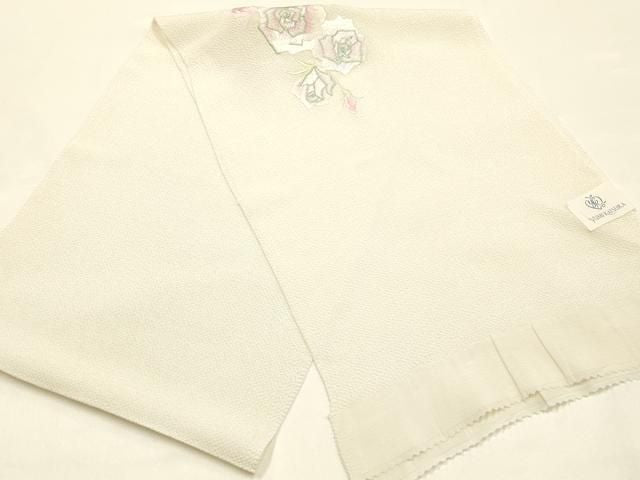 平和屋本店▼ブライダルファッションデザイナー・桂由美 和装小物 帯揚げ 刺繍 薔薇 バラ 正絹 逸品 未使用 AABL9641ay
