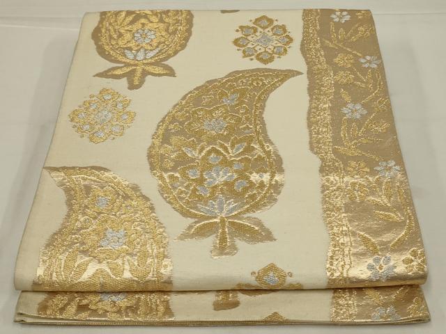 平和屋着物◎六通柄袋帯 花間道 金銀糸 正絹 逸品 AABL9803ou