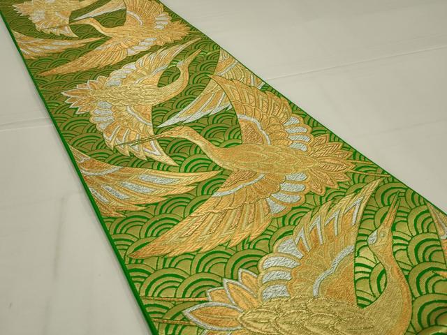 平和屋着物◎六通柄袋帯 瑞祥飛鶴 金銀糸 正絹 逸品 AABL9823ou