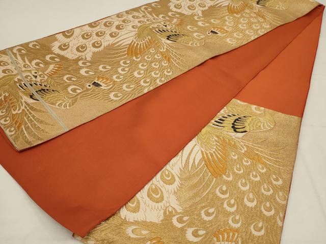 平和屋着物◎六通柄袋帯 孔雀文 金糸 正絹 逸品 AABL9825ou