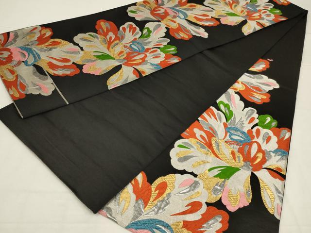 平和屋着物◎六通柄袋帯 唐織 舞花文 黒地 金銀糸 正絹 逸品 AABL9828ou