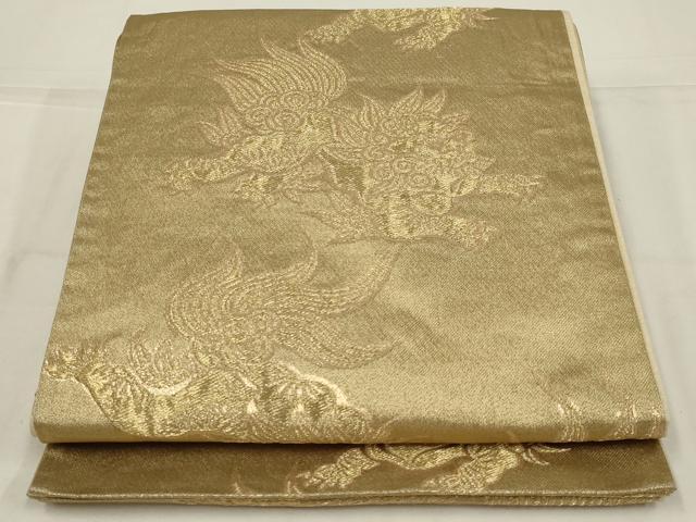 平和屋着物◎六通柄袋帯 唐獅子 金糸 正絹 逸品 AABL9836ou
