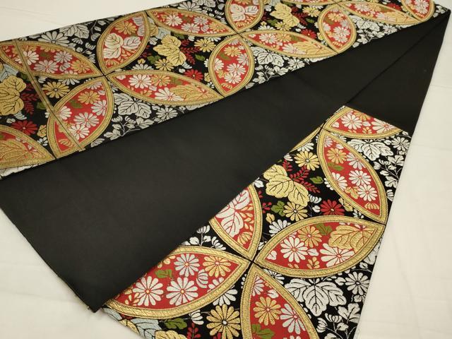 平和屋着物◎西陣の名門 加納幸謹製 六通柄袋帯 唐織 七宝花文 黒地 金銀糸 正絹 逸品 AABL9839ou