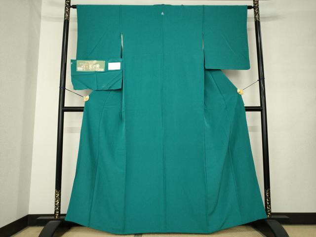 平和屋着物●上質な色無地 草木染 京乃舞 錆浅葱色 反端付き 正絹 逸品 AABM0004ck