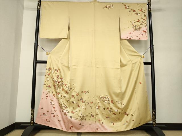 平和屋着物●訪問着 作家物 駒刺繍 冊子花文 暈し染め 金彩 正絹 逸品 AABM0005ck