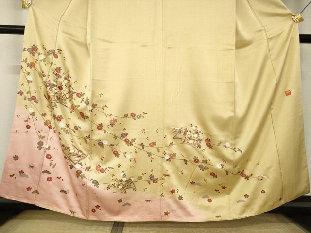 平和屋着物●訪問着 作家物 駒刺繍 冊子花文 暈し染め 金彩 正絹 逸品 AABM0005ck