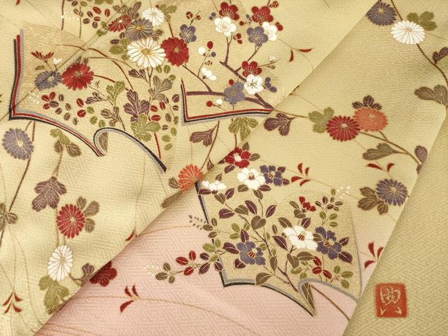 平和屋着物●訪問着 作家物 駒刺繍 冊子花文 暈し染め 金彩 正絹 逸品 AABM0005ck