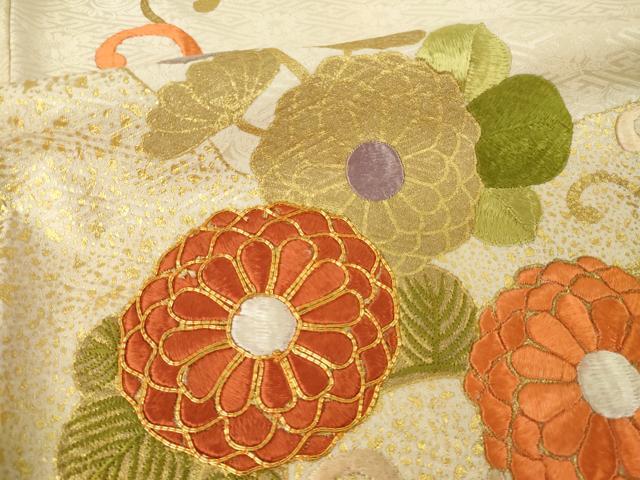 平和屋着物●豪華振袖 絞り 駒刺繍 花唐草文 金彩 正絹 逸品 AABM0008ck