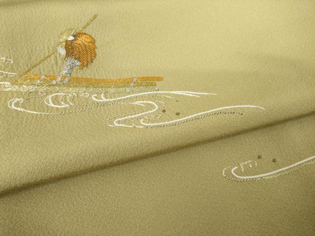 平和屋着物●色留訪問着 作家物 駒刺繍 総刺繍 渡し船 正絹 逸品 AABM0016ck