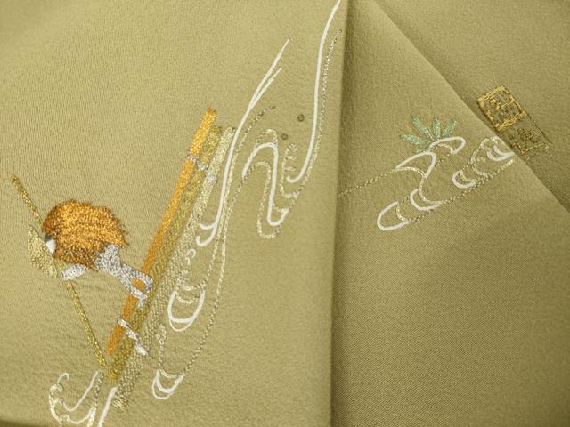 平和屋着物●色留訪問着 作家物 駒刺繍 総刺繍 渡し船 正絹 逸品 AABM0016ck