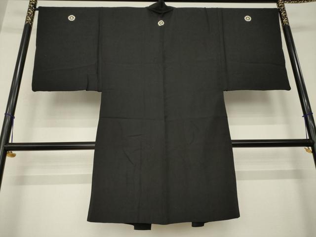 平和屋着物●男性 黒紋付 長羽織 正絹 逸品 AABM0020ck