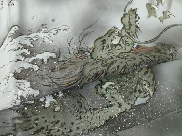 平和屋着物●男性 長襦袢 袷 龍 暈し染め 金彩 正絹 逸品 AABM0031ck