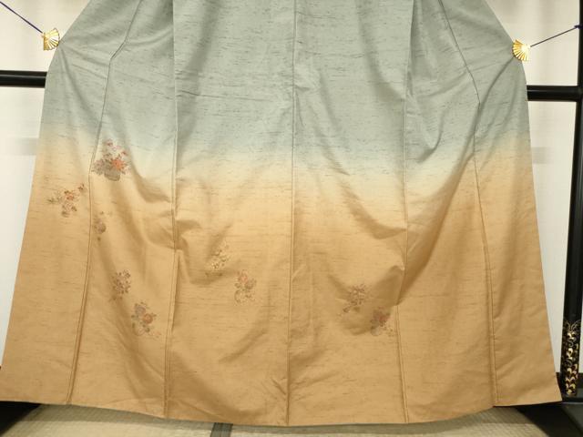 平和屋着物●訪問着 紬地 飾花文 暈し染め 金彩 正絹 逸品 AABM0043ck