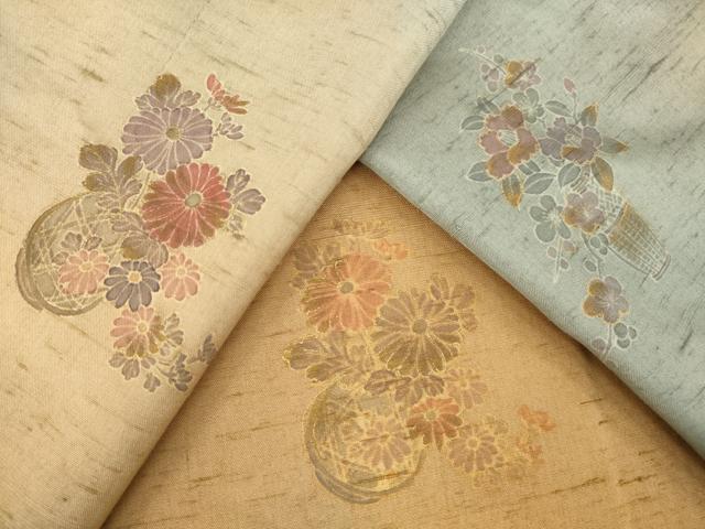平和屋着物●訪問着 紬地 飾花文 暈し染め 金彩 正絹 逸品 AABM0043ck