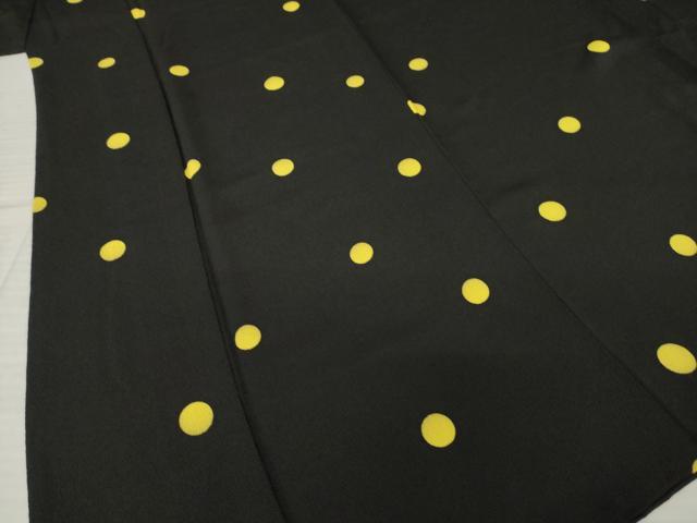 平和屋着物●上質な小紋 丸文 黒地 鬼しぼ縮緬 正絹 逸品 AABM0046ck