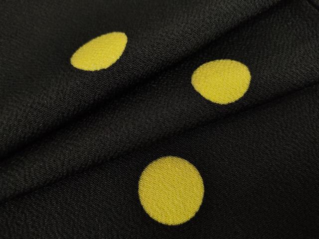 平和屋着物●上質な小紋 丸文 黒地 鬼しぼ縮緬 正絹 逸品 AABM0046ck