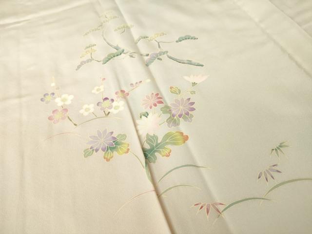 平和屋着物●長襦袢 無双仕立て 友禅 作家物 枝花文 暈し染め やまと誂製 正絹 逸品 AABM0051ck