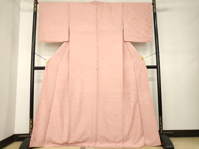 平和屋着物●上質な色無地 霞地紋 珊瑚色 正絹 逸品 AABM0053ck